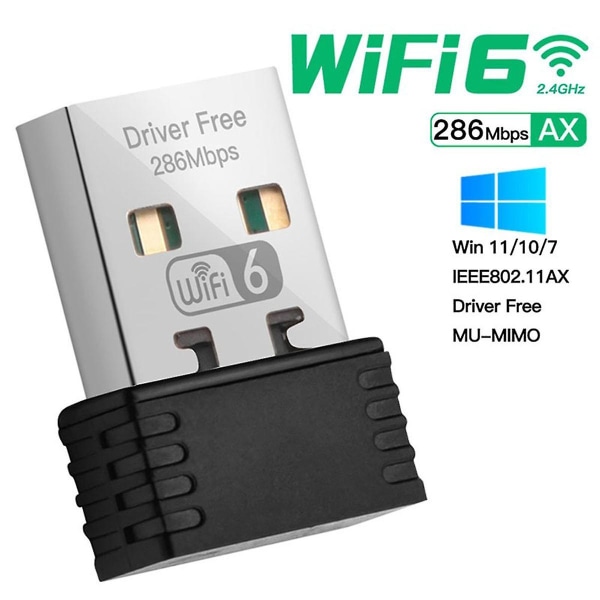 Langaton Wifi 6 -sovitin Ax286 802.11ax 2.4ghz Ilmainen Ohjain Usb Verkkokortti Win7/10/11 Tietokoneelle