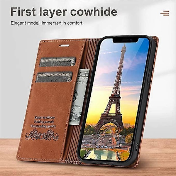 XYC Etui til iPhone 12 Pro   Etui med Kortlomme Brun PU Læder Etui Pengebog til Apple iPhone 6,7 Tommer