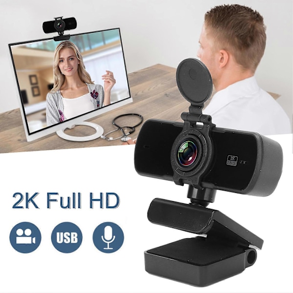 Webcam med mikrofon, live-udsendelse, USB-computerkamera, high definition-tilbehør, 2K 1440PPC-05 YEMMA