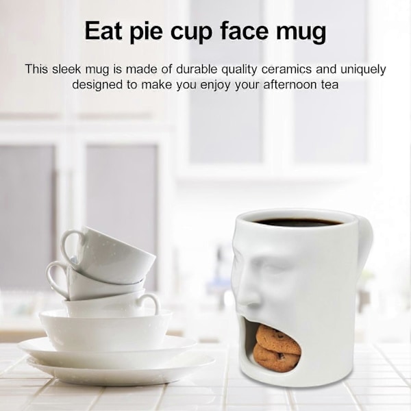Snygg Keramik Kaffeekopp med Kekshållare Kreativ Ansiktsform Vattenkopp för Hem Kontor