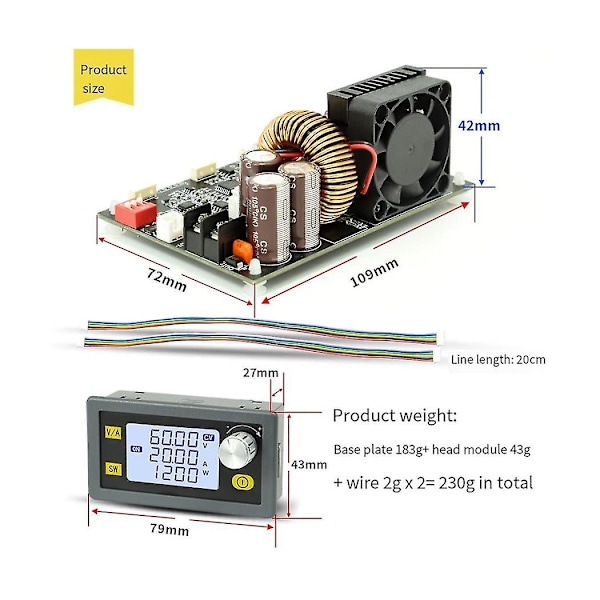 1200w DC CNC Antihypertensiv Boost Converter 6-70v Justerbar Strømforsyning Inngang Konstant Spenning Solcellelademodul