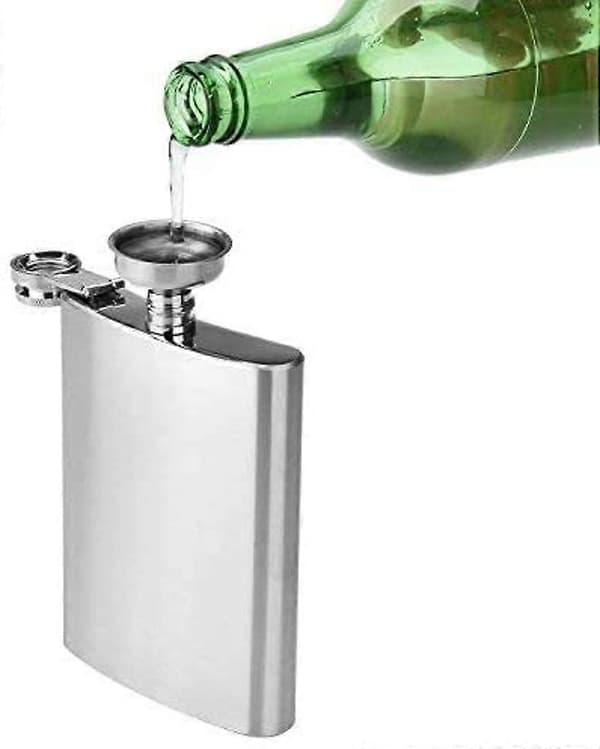 2X Rustfri Stål Lommelærke og Tragt, 8oz. 227 ml | Egnet til Transport af Alkohol
