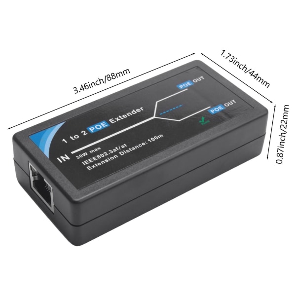 2 Port PoE-laajennin 10/100 Mbps, IEEE 802.3af -standardilla varustettu tulo/lähtö IP-kameran laajennukseen 100 metriä