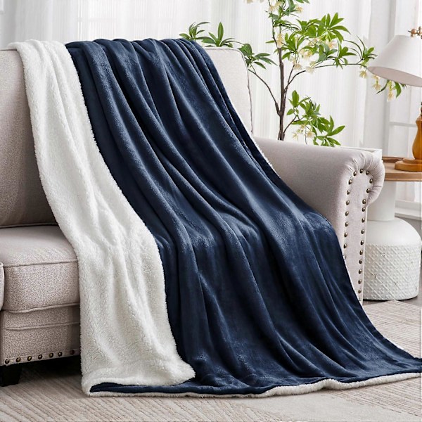 Sherpa Fleece Tæppe - Super Bløde & Varme Tæpper til Sofa & Seng, Marineblå Tykke Bløde Tæpper til Vinter,(127 x 152cm)
