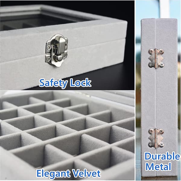 Örhänge Förvaringsorganisatör Sammet Smycken Ringar Display Box Med Transparent Lock Present