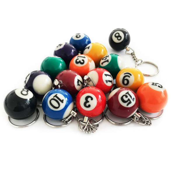 Farverig billardbold nøglering sæt 16 stk, mini Magic nøglering bolde Eightball billard billard Ch