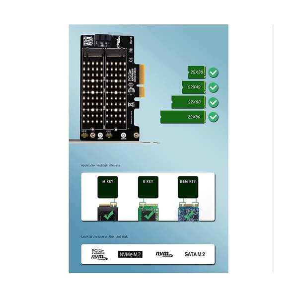 M.2 NVMe NGFF SSD til PCIe SATA Adapter PCIe til M2/m.2 Adapter SATA M.2 SSD PCIe Adapter M Nøgle B Nøgle