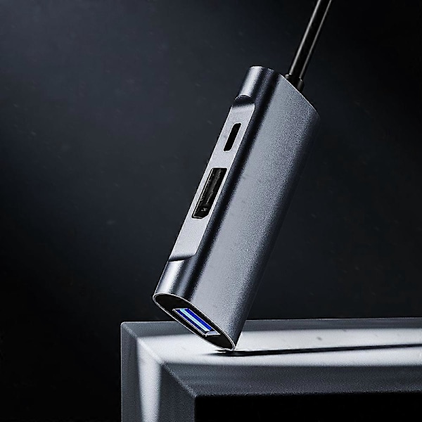 3-i-1 Dockningsstation 480Mbps 4K@60Hz PD 60W Stor DP DisplayPort+USB-C USB2.0 Mini Hub Adapter