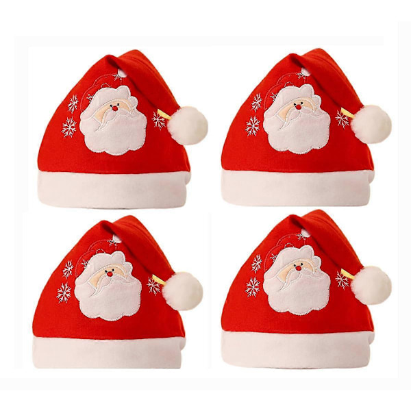 4-pack Julhatt Cartoonhatt Lyxig Plyschhatt för Juldräktfest och Semesterevenemang (Cartoon Gammal Man Broderad Hatt)