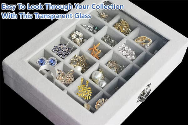 Örhänge Förvaringsorganisatör Sammet Smycken Ringar Display Box Med Transparent Lock Present