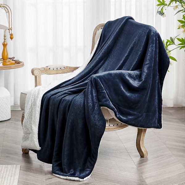 Sherpa Fleece Tæppe - Super Bløde & Varme Tæpper til Sofa & Seng, Marineblå Tykke Bløde Tæpper til Vinter,(127 x 152cm)