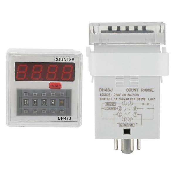 DH48J 220VAC Digital Tæller Relæ LED Display 1-999900 8-Pin YEMAA