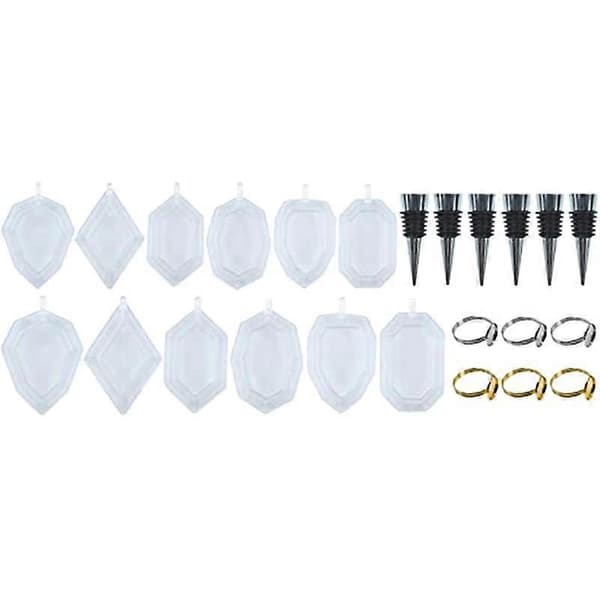 Hartsmältformar, 24-pack, 12 st Geometriska Ädelstens Silikonformar Servettringar Vinflaskkorkar Epoxi Mo
