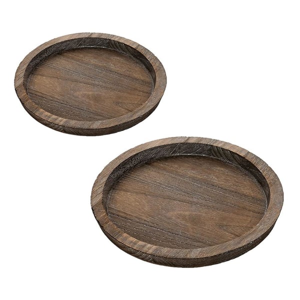 2pcs Rustic Wooden Tray Candle Holder - Small Decorative Plate Pillar Candle Tray Wood For Farmhous