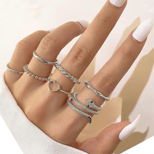 Ring Sett Gull Knokeringer Enkle Stable Ringer for Kvinner og Jenter 7 Deler