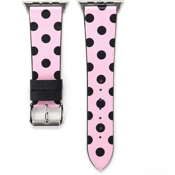 Søt prikkete lærreim for kvinner og jenter, kompatibel med Apple Watch Series 6/SE/5/4 40mm og Series 3/2/1 38mm - Rosa med svart, 38/40mm