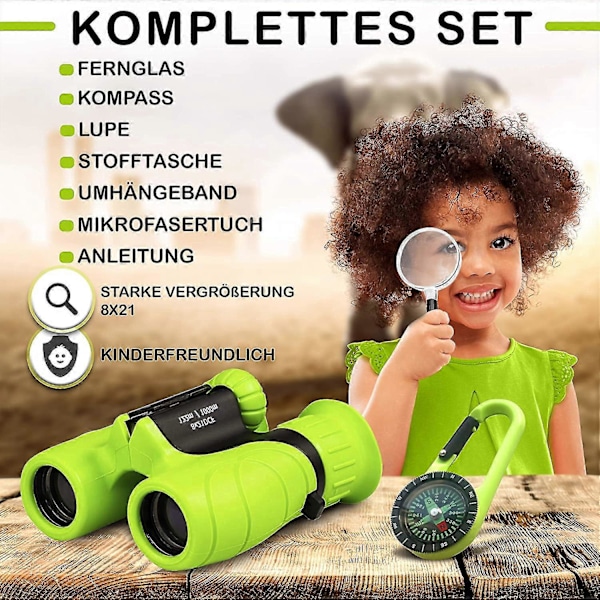 Barnkikare 8x21 Komplett Set med Förstoringsglas för 4-8 År Gamla Pojkar & Flickor