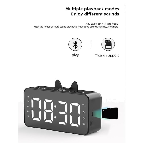 Multifunksjonsalarmradio Skrivebordsklokke LCD-skjerm Bluetooth-kompatibel musikk som spiller digital alarm