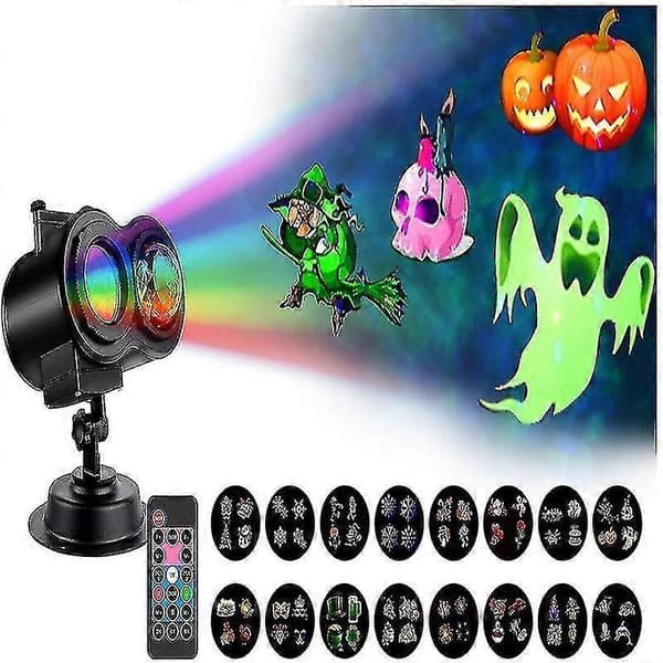 Jule- og Halloween-LED-projektorlys, 16 lysbilder LED-projektorlampe Dobbel projeksjonslys Vann