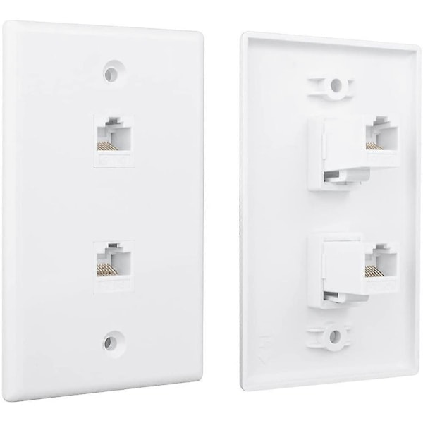 2 kpl 2-porttinen Ethernet-seinälevy, Cat6 naaras-naaras seinäliitin RJ45 Inline Coupler seinäpistorasia, valkoinen