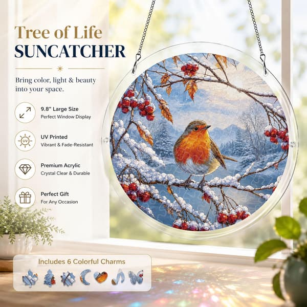 Vinter-rødhals akryl-puslespil solfanger, 83 brikker DIY-dekoration Berry Robin