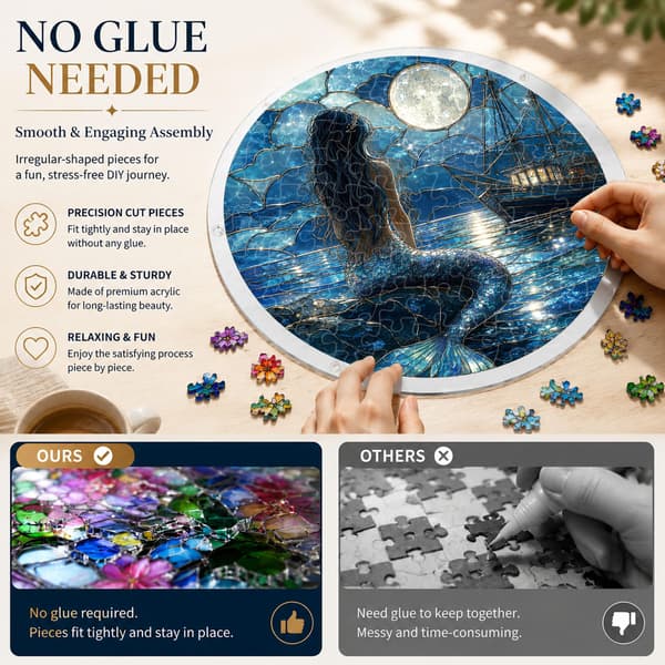 Havfrue akrylpuslespill solfanger, 83 biter DIY vindusdekor Moonlit Mermaid