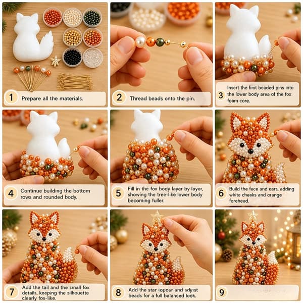 DIY-julgran med djurpärlor, skrivbordsdekoration, julklapp