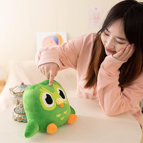 Vihreä Duolingo-pöllö pehmolelu, Duo-pöllö sarjakuva-anime-pöllönukke-FA-