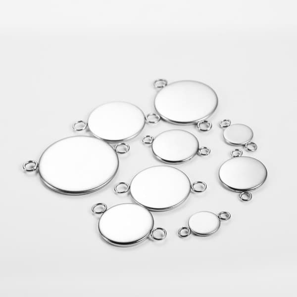 50 st 12 mm hängsmyckesbas i rostfritt stål för DIY-smycken, silverfärgade berlocker