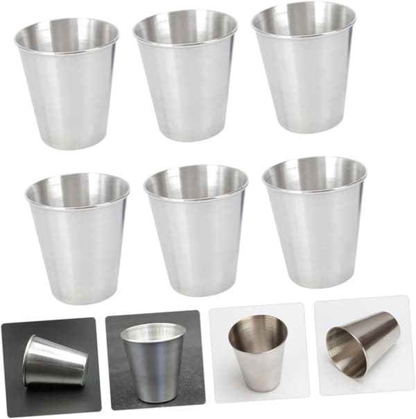 6 st dricksglas i rostfritt stål, lätta, bärbara barartiklar, 70 ml silver shotglas