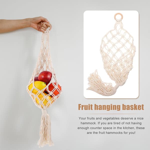 Hängande förvaringskorg för frukt och grönsaker, handvävd i bomullsrep, modern och elegant design