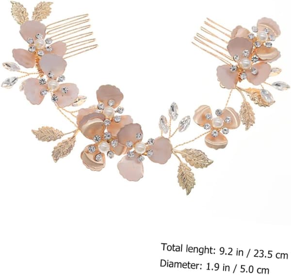 Bruddiadem med pärlor och strass, hårkam, bröllopshåraccessoar med blomdesign för kvinnor