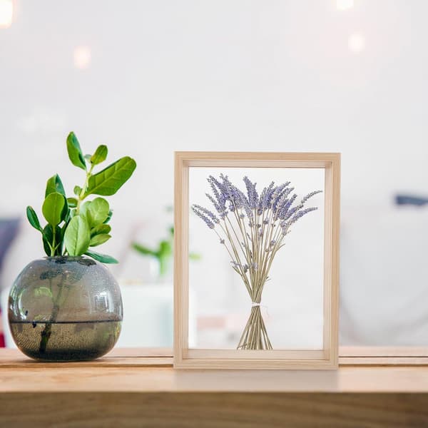 Flytande displayram 3D-provram khaki trä PVC lätt elegant väggmonterat blickfång