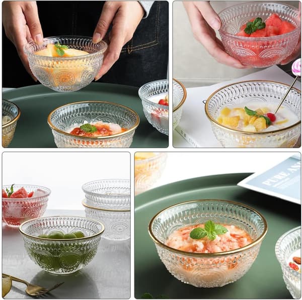 Retro präglad glasskål salladsskål glasmatförvaringsbehållare serveringsfruktdesign