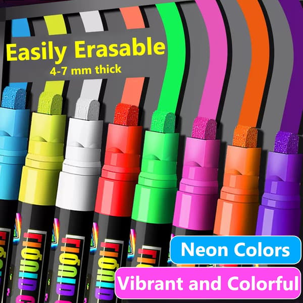neon kridtmarkers, 7 mm jumbo sletbare tuscher
