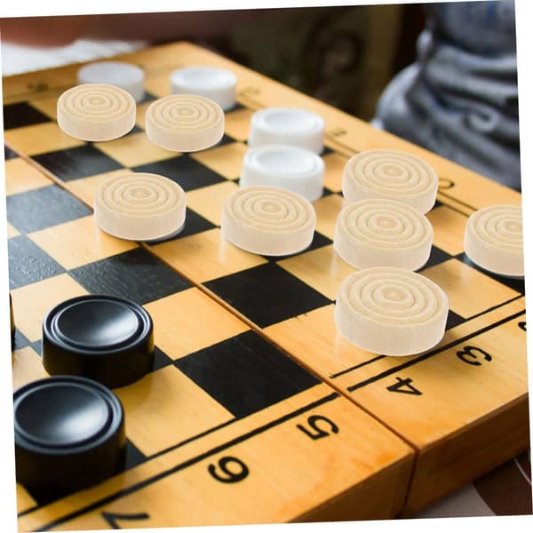 72 schack- och backgammonpjäser i trä för brädspel, naturträfärg och mörkbrun