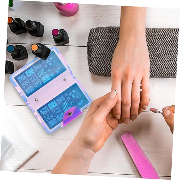 Hållare för nagelkonststämplar med rektangulära fack, förvaringsväska för nagelplattor