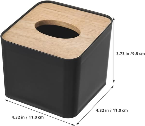 Fyrkantig mjukpappershållare i bambu och trä, svart