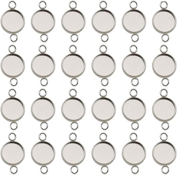 50 st 12 mm hängsmyckesbas i rostfritt stål för DIY-smycken, silverfärgade berlocker