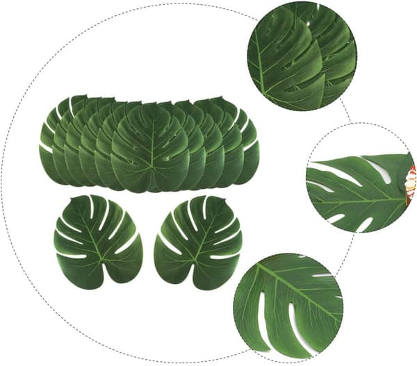 12 st gröna Monstera-bladformade palmbladstabletter i plast
