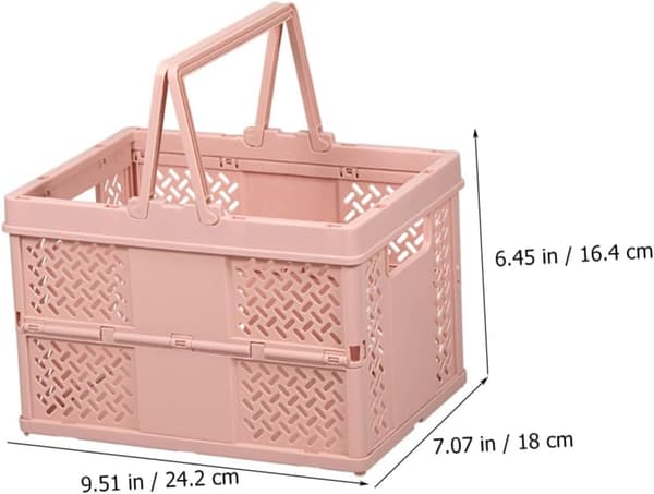 Handhållen plastförvaringsväska, rosa hopfällbar bärkorg, chic låda