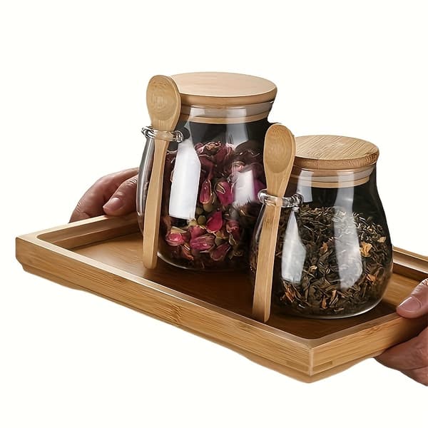 2-pack förseglad glasburk med sked, lufttät behållare för kaffe, socker, te, kryddor, köksförvaring