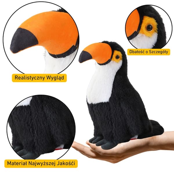 Pehmolelu papukaija 35 cm musta/valkoinen CE-merkitty 3+