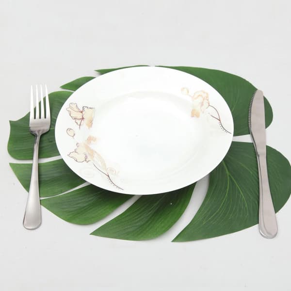 12 st gröna Monstera-bladformade palmbladstabletter i plast