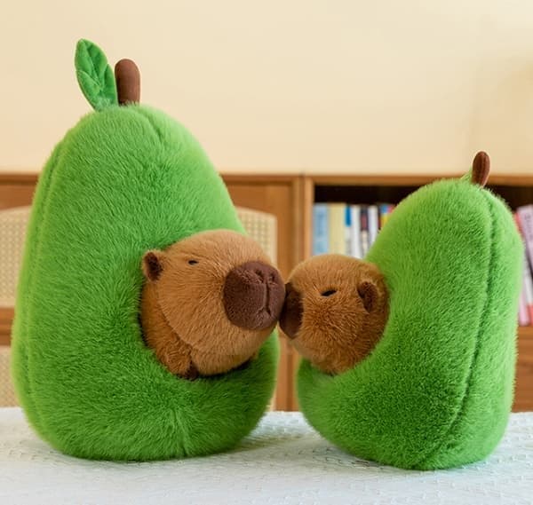 Avokado-kapybara-pehmolelu, pehmoeläin, joka piiloutuu pehmotyynyyn, koko 35 cm