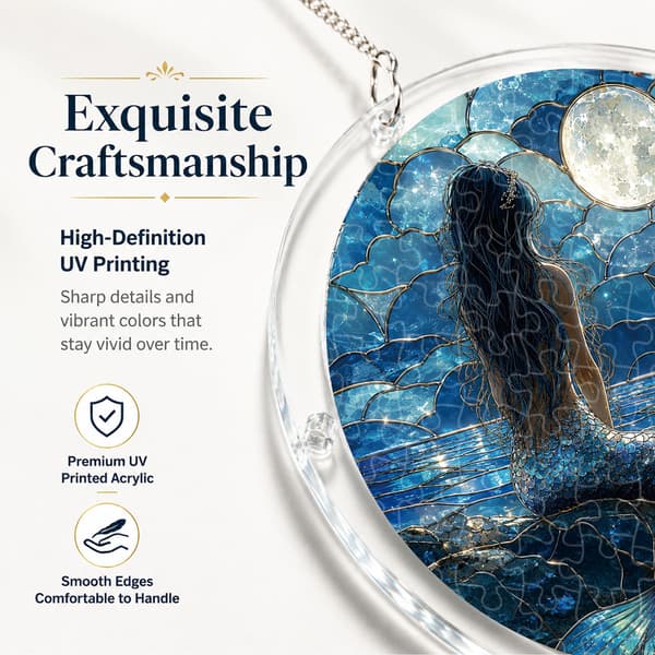 Havfrue akrylpuslespill solfanger, 83 biter DIY vindusdekor Moonlit Mermaid