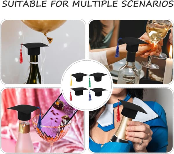 st mini-examenshattar flasktoppar med tofsar återanvändbar vinförpackning