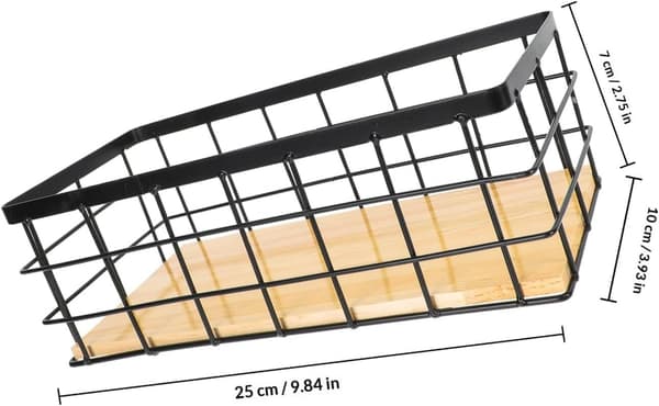 Hängande förvaringskorg väggmonterad design i järn och trä