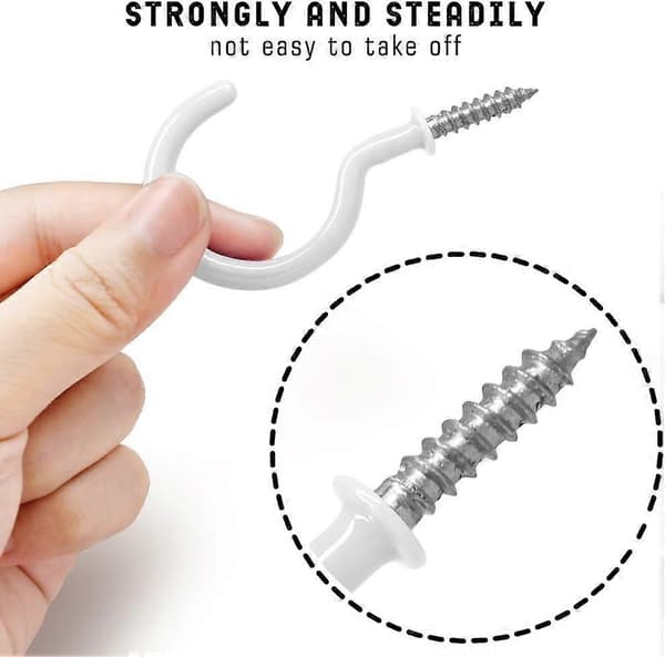 25-pack takkrok, 7,4 cm, vinylbelagd skruvkrok för inomhus- och utomhusbruk - Vit