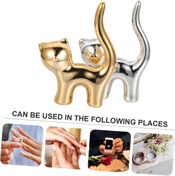 2 st keramiska kattringställ smyckesorganisatör med unik kattformsdesign elegant bordsringhållare